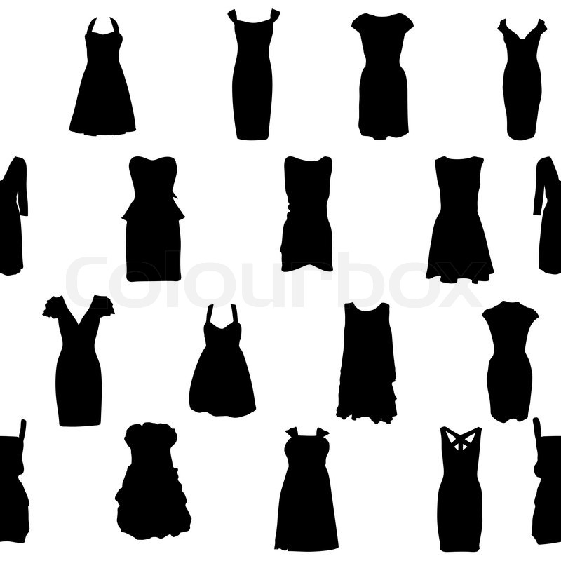 800x800 Set Of Dresses Silhouette Iseamless Pattern Vector Illustration