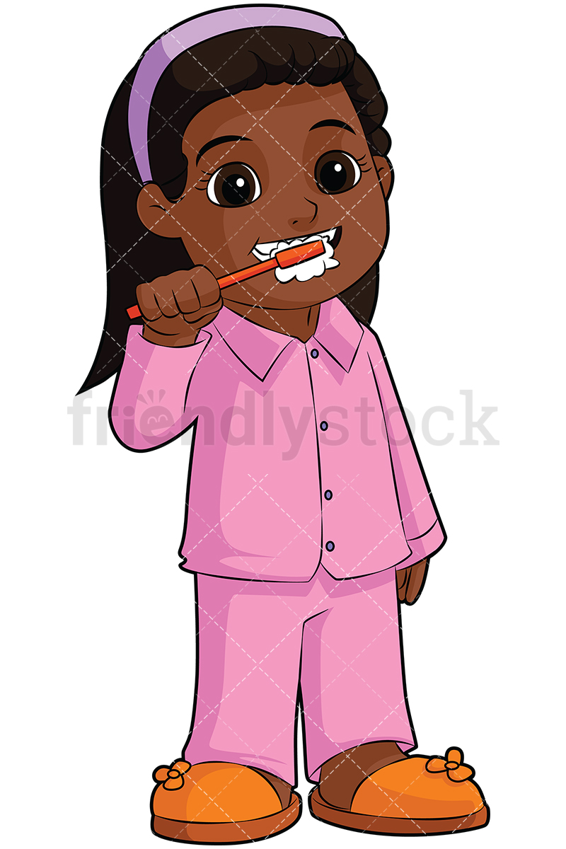 800x1200 Black Girl Brushing Teeth Cartoon Vector Clipart