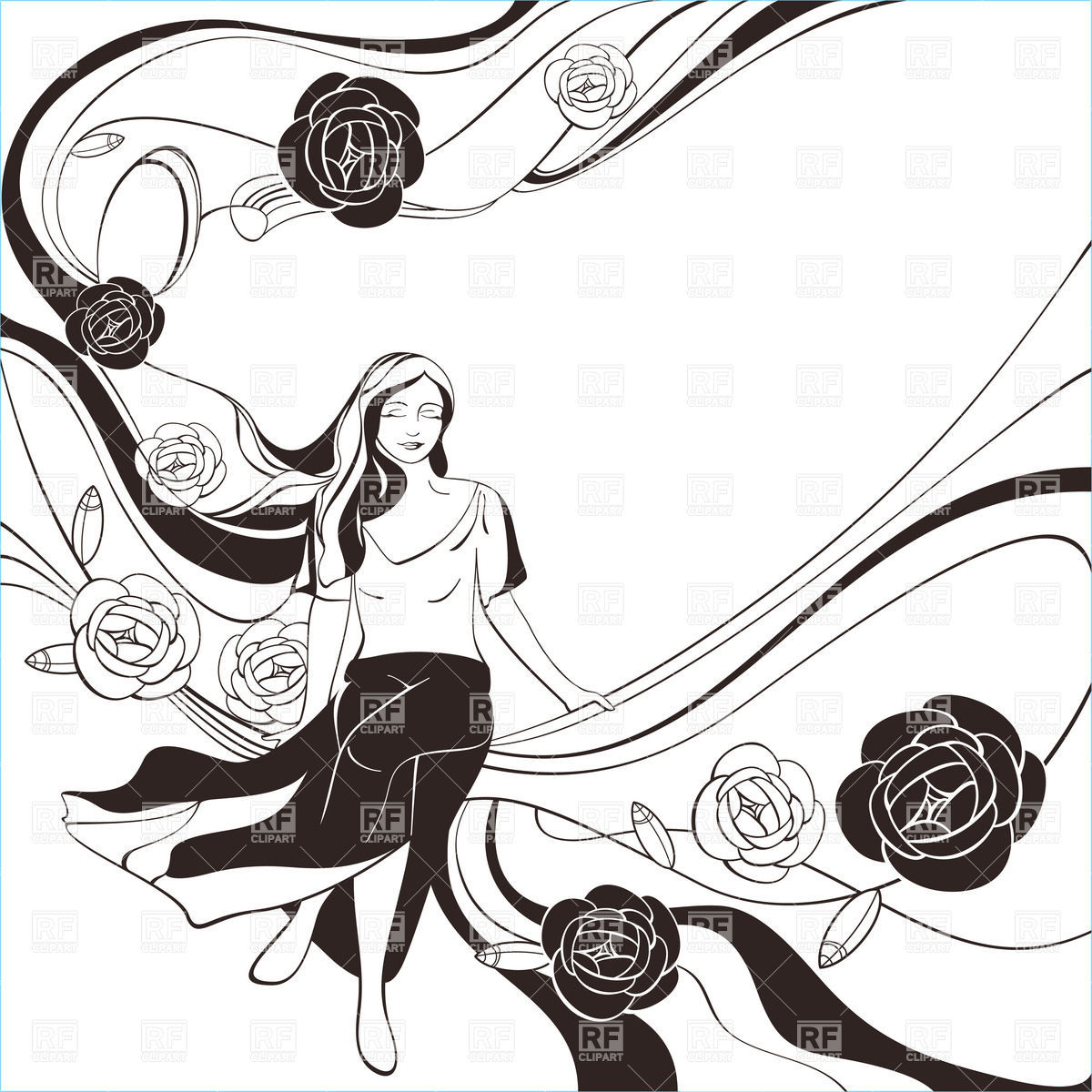 1200x1200 Black And White Romantic Card With Pretty Girl Vector Image