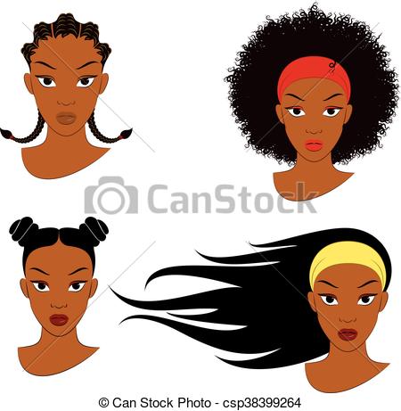 450x461 Black Girl Hair Styles. Vector Illustration Of Four Different Hair