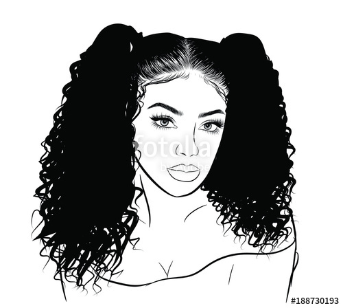 500x448 Hand Drawn Black Woman With Curly Double Ponytails And Luxurious