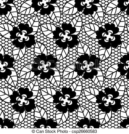 450x470 Black Lace Vector Fabric Seamless Pattern.