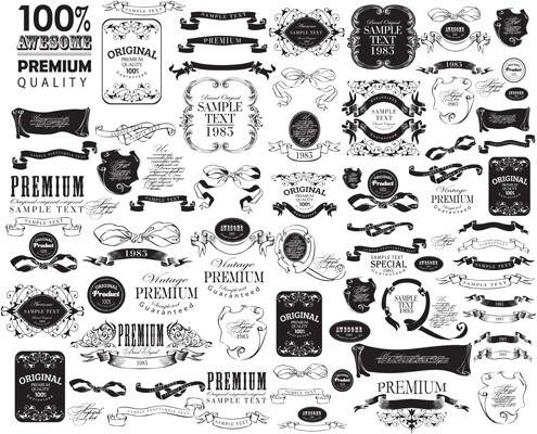 495x400 Black Vintage Ornaments With Labels And Ribbon Vector Free Vector