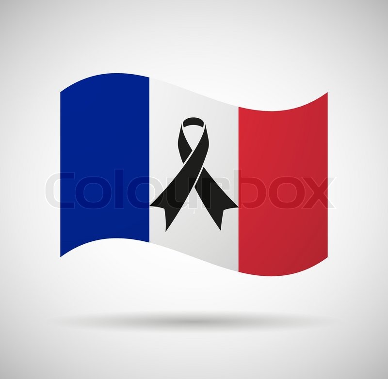 800x782 Illustration Of A France Flag With A Black Ribbon Stock Vector
