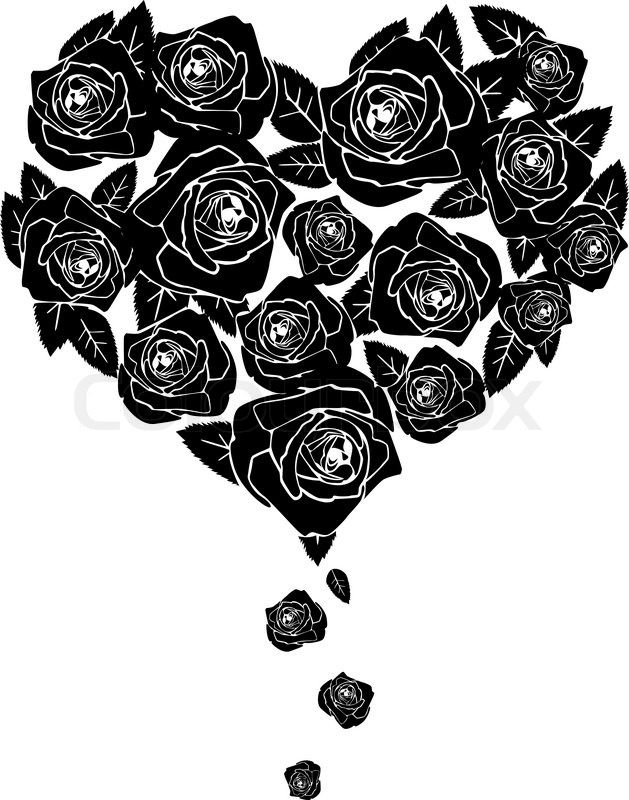 629x800 Black Roses Shape Of Heart Stock Vector Colourbox