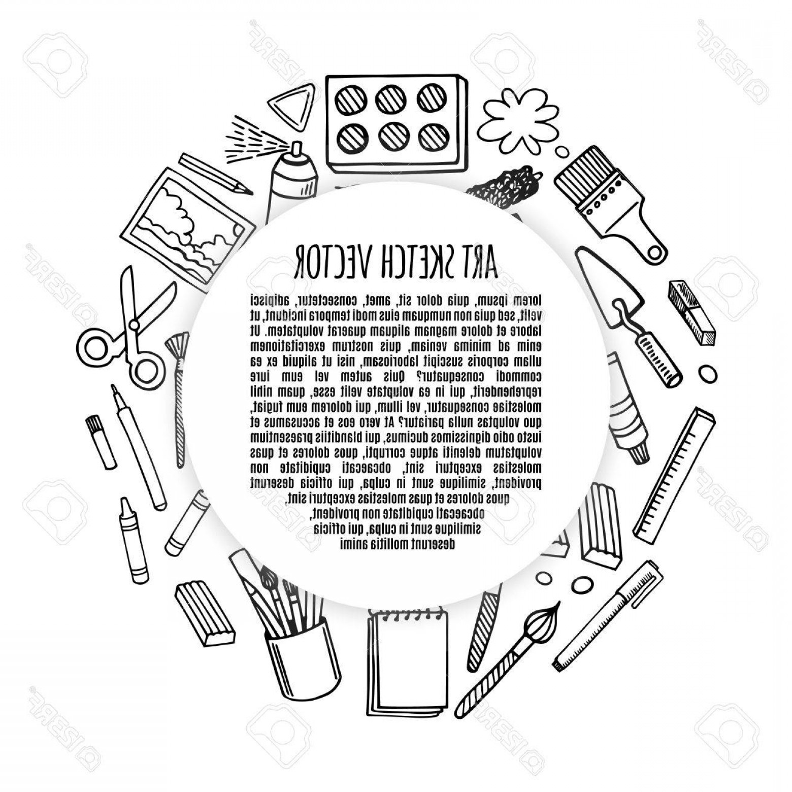 1560x1560 Photostock Vector Artist Tools Sketch Hand Drawn Frame White And