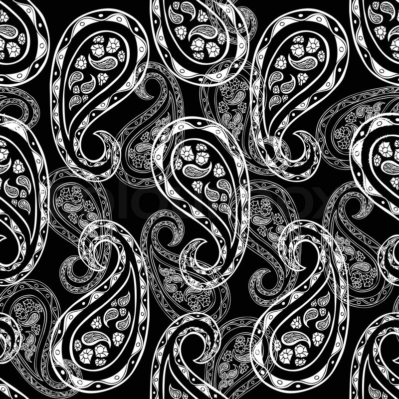 800x800 Abstract Paisley Background, Fashion Seamless Pattern, Monochrome