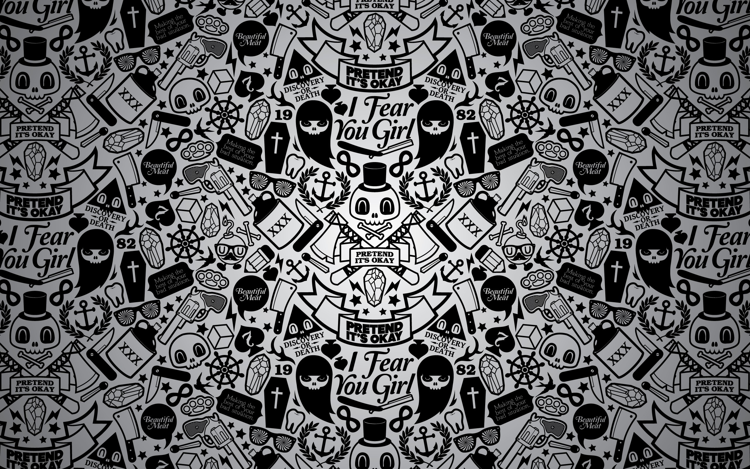 2560x1600 Black And White, Skulls, Vector, Hipster, Artwork, Jthree Concepts