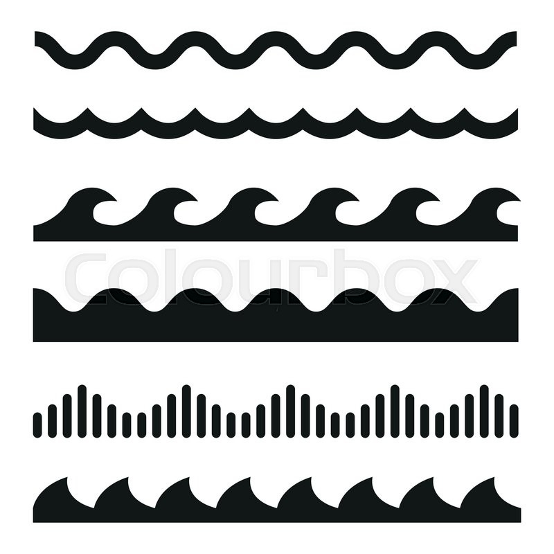 800x800 Vector Black Wave Icons Set On White Background. Water Waves