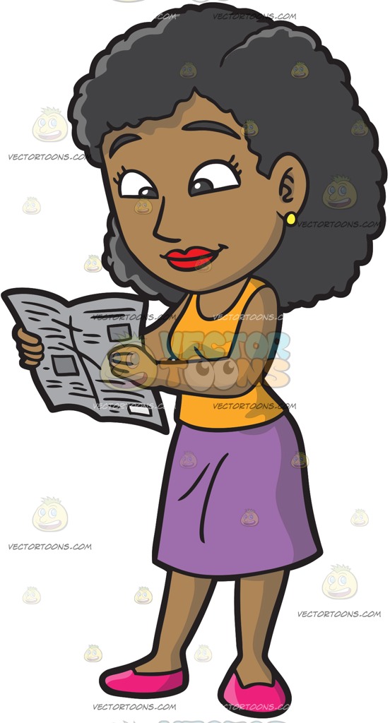 552x1024 A Black Woman Reading The Newspaper Clipart By Vector Toons