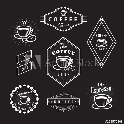 500x500 Set Coffee Labels Vintage Logos Blackboard Retro Vector Template