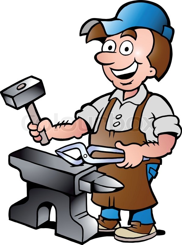 596x800 Hand Drawn Vector Illustration Of An Happy Blacksmith Worker