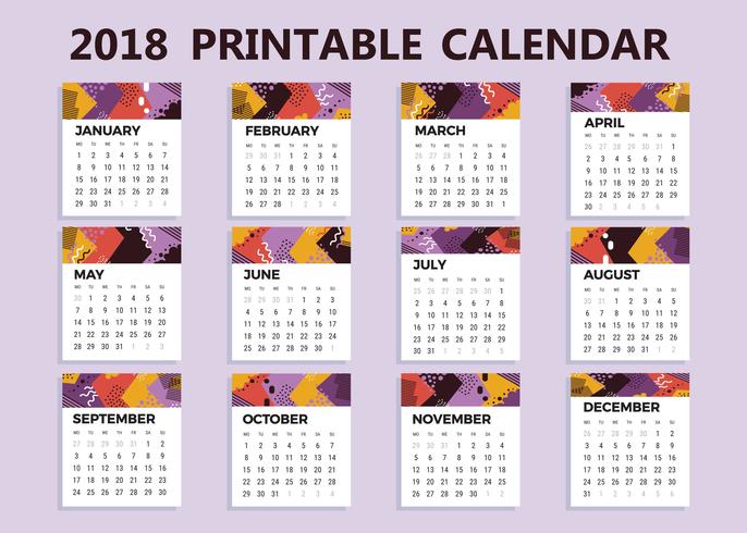 686x490 Free 2018 Printable Calendar Vector