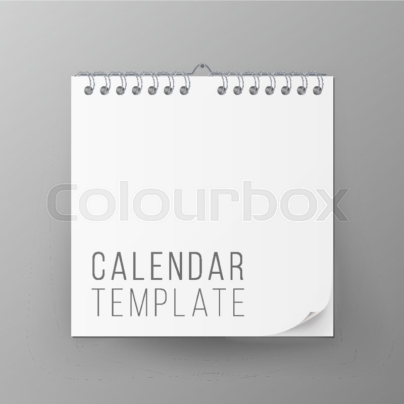 800x800 Spiral Calendar Vector. Blank Office Calendar Mock Up. Realistic