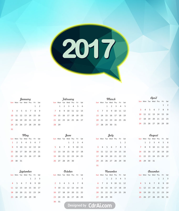 750x882 2017 Calendar Template Vector Free Download