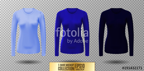 500x246 Long Sleeve Blank Shirt. Vector Blue Shirt Mockup. Stock Image