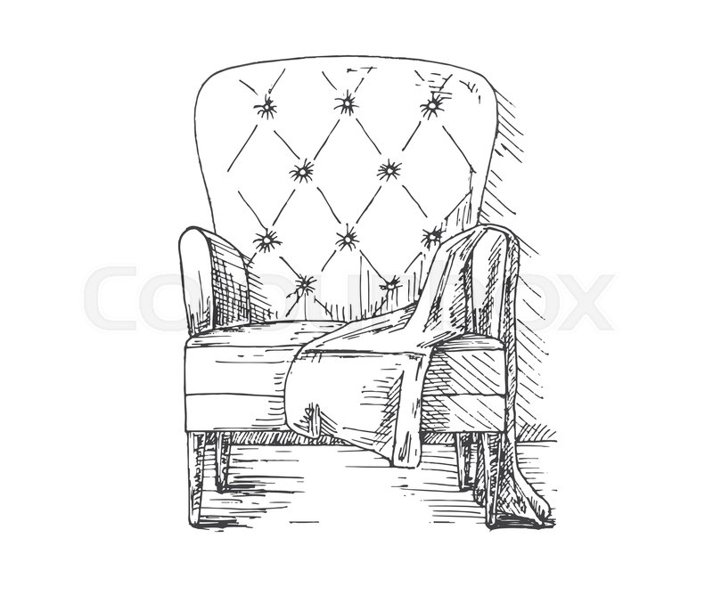 800x668 Hand Drawn Armchair With A Blanket. Vector Illustration Of A