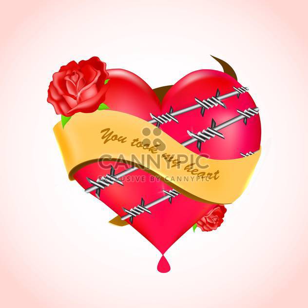 632x632 Vector Illustration Of Bleeding Heart With Barbed Wire And Red