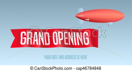 450x244 Vintage Blimp With Grand Opening Banner Vector Illustration