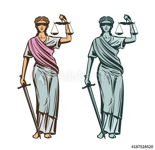 500x484 Judiciary Symbol. Lady Justice With Blindfold, Scales And Sword In