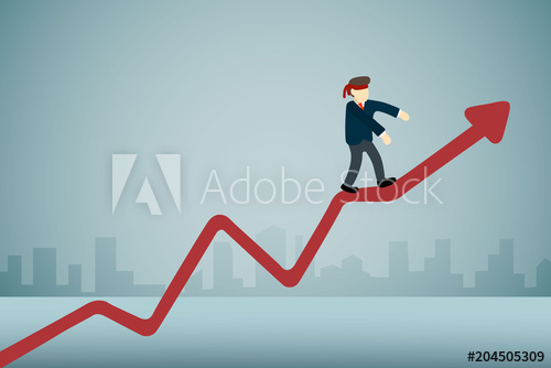 500x334 Businessman With Blindfold Walking On Upward Graph.