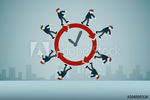 500x334 Routine Businessman With Blindfold Walking On Clock Symbol.