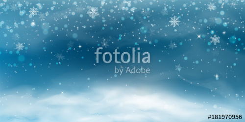 500x250 Snow Background. Winter Christmas Landscape With Cold Sky