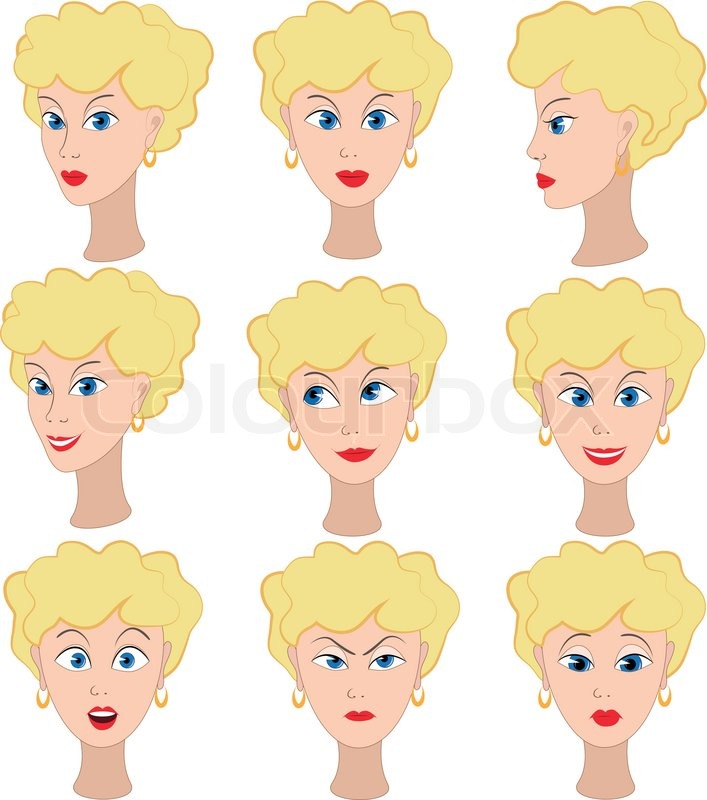 707x800 Set Of Variation Of Emotions Of The Same Girl With Blonde Hair