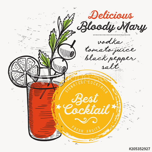 500x500 Cocktail Bloody Mary For Bar Menu. Vector Drink Flyer For