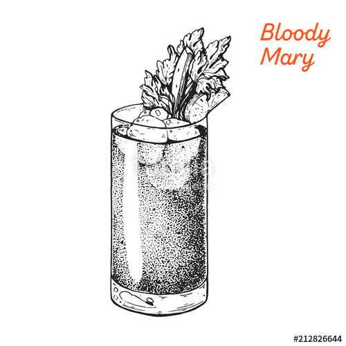 500x500 Bloody Mary Cocktail Illustration. Alcoholic Cocktails Hand Drawn