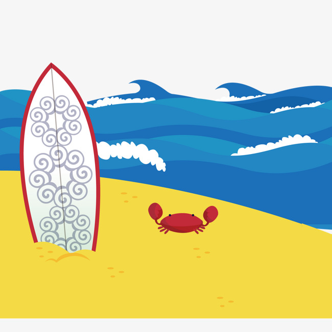 650x651 Creative Beach Surfboard Illustration Vector Material, Beach, Crab