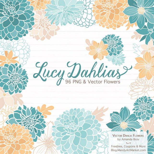 642x642 Lucy Dahlia Clipart Amp Vectors In Vintage Blue Blue Flowers Etsy