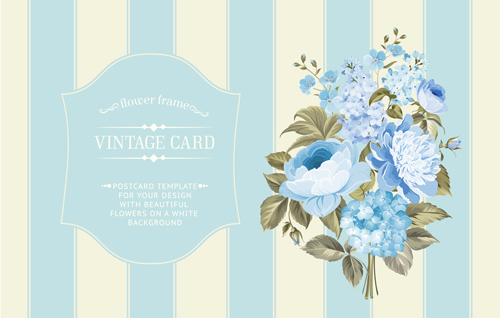 500x318 Blue Flower With Vintage Card Vectors Graphics Free Download