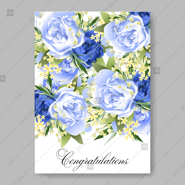 600x600 Wedding Invitation Blue Peony Spring Flower Vector Printable