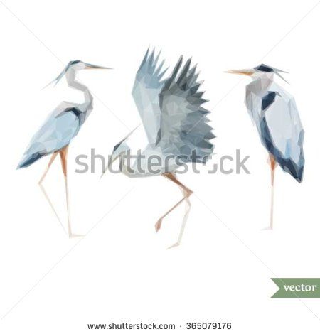 450x470 Polygon Vector Drawing Egret, Triangles, Stylized Bird Gray Heron