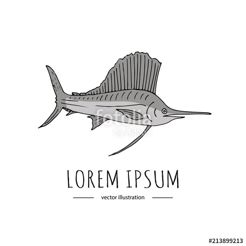 500x500 Hand Drawn Doodle Blue Marlin Fish Icon Isolated On White