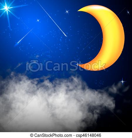450x470 Night Sky Stars Clouds Moon Vector Illustration.
