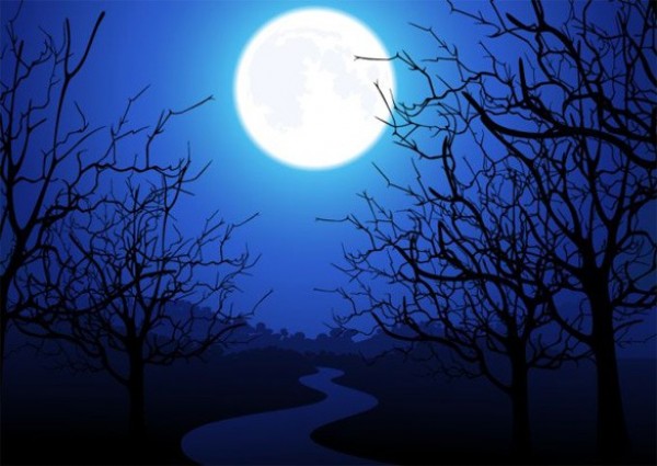 600x425 Blue Full Moon Silhouette Vector Background