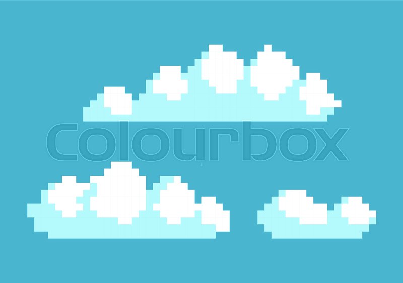 800x561 White Clouds In Blue Sky Vector Illustration Pixel Art Design