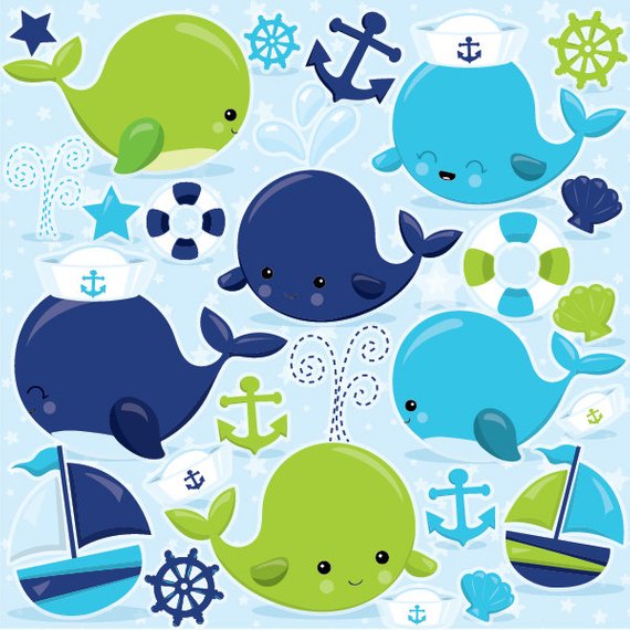 570x570 Nautical Whales Clipart Commercial Use Blue Whale Vector Etsy