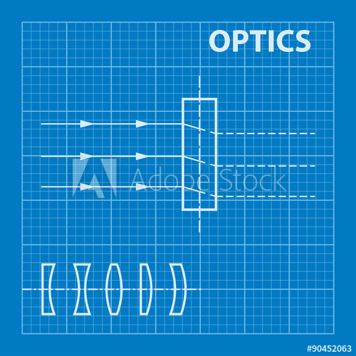 500x500 Infographic. Physics. Geometrical Optics On Blueprint Background