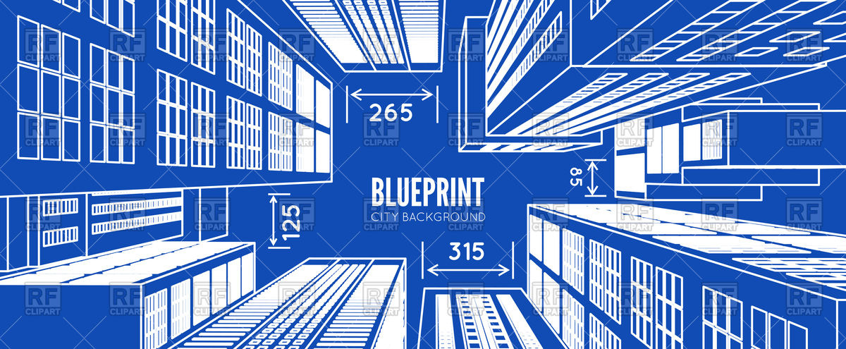 1200x495 Building Wireframe. 3d City Blueprint. Vector Image Vector