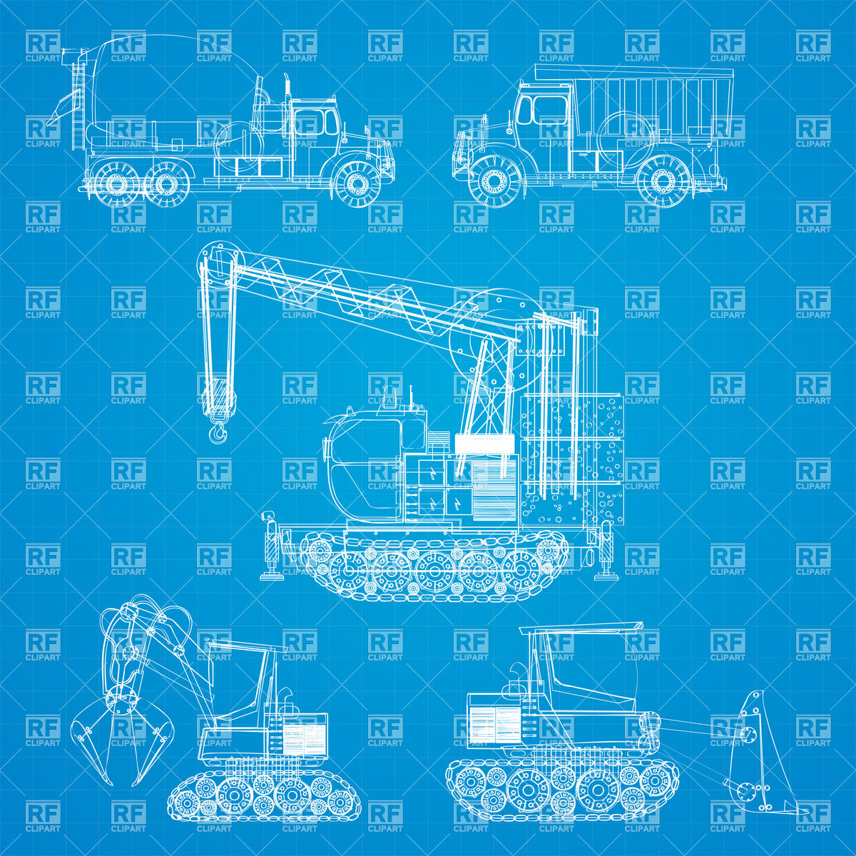 1200x1200 Construction Vehicles Blueprint Vector Image Vector Artwork Of