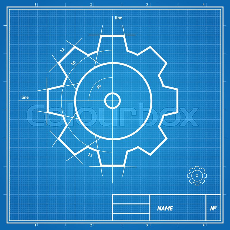 800x800 Vector Illustration Blueprint And Drawing, Sketch Gear Card