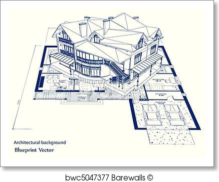 437x364 Art Print Of Architecture Blueprint Of A House. Vector Barewalls