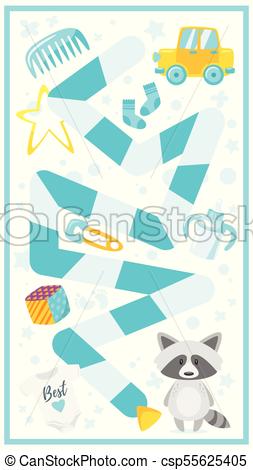 253x470 Kids Baby Shower Board Game. Vector Cartoon Style Illustration Of