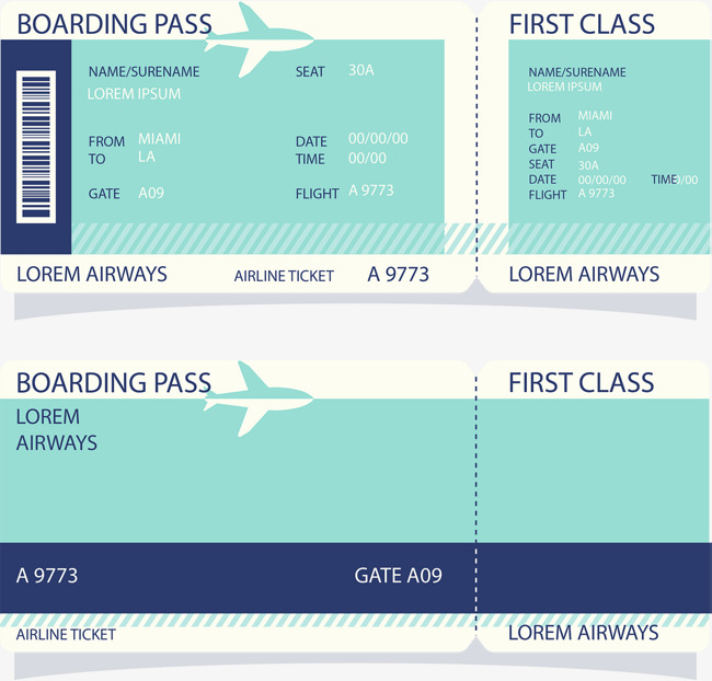 650x622 European Simple Ticket Boarding Pass Vector, Blue, Simple