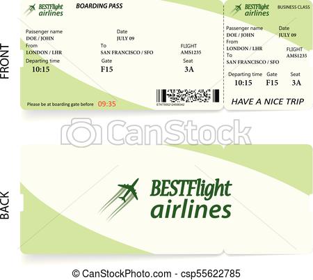 450x402 Vector Airline Passenger Boarding Pass Ticket. Green Vector