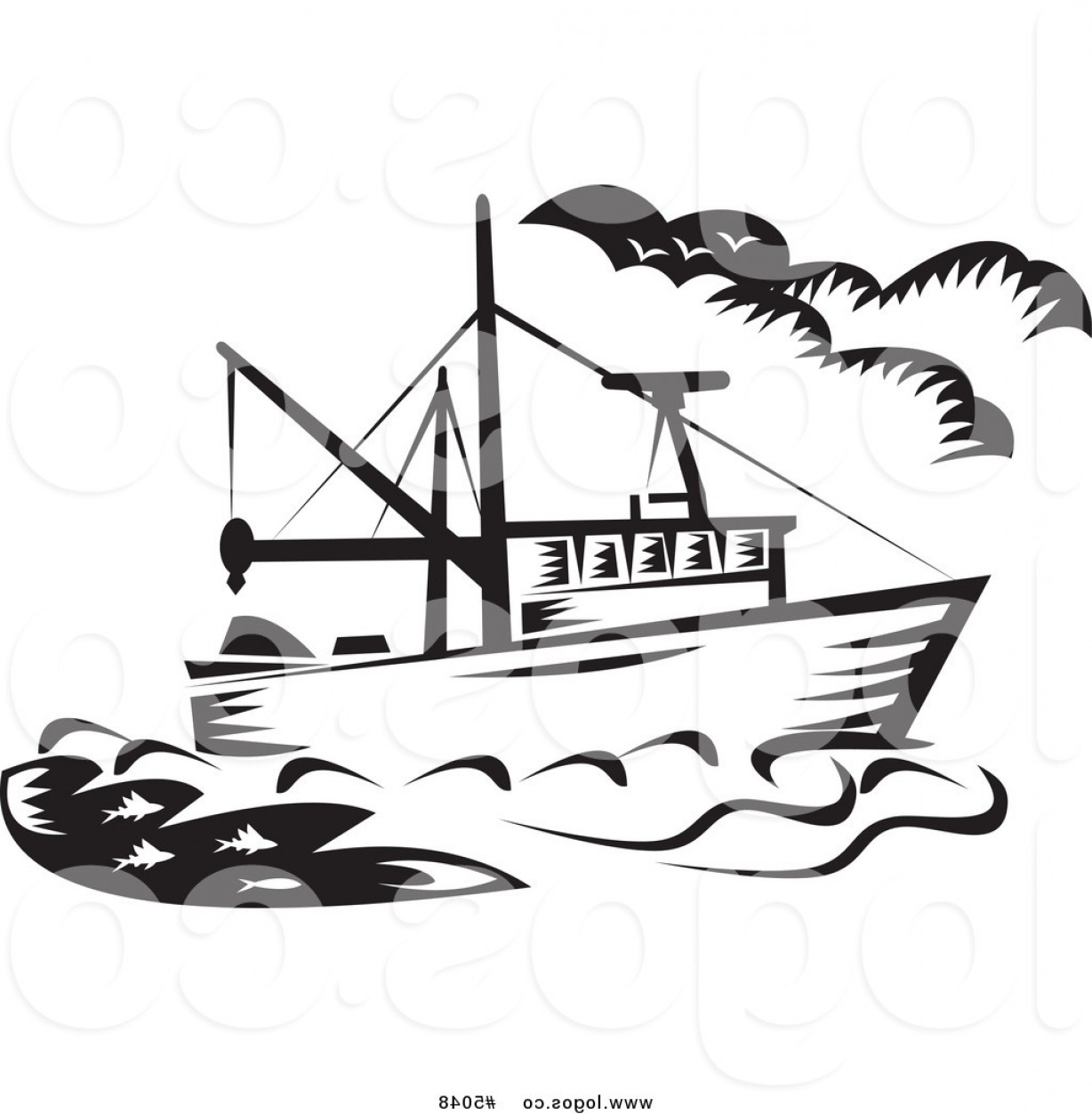 1228x1252 Royalty Free Vector Of A Black And White Fishing Boat Logo By