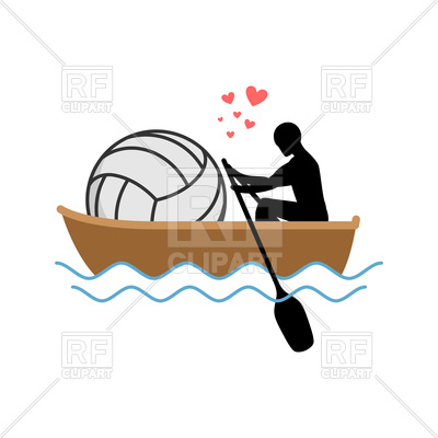 400x400 Volleyball Lover. Guy And Ball Ride In Boat. Vector Image Vector